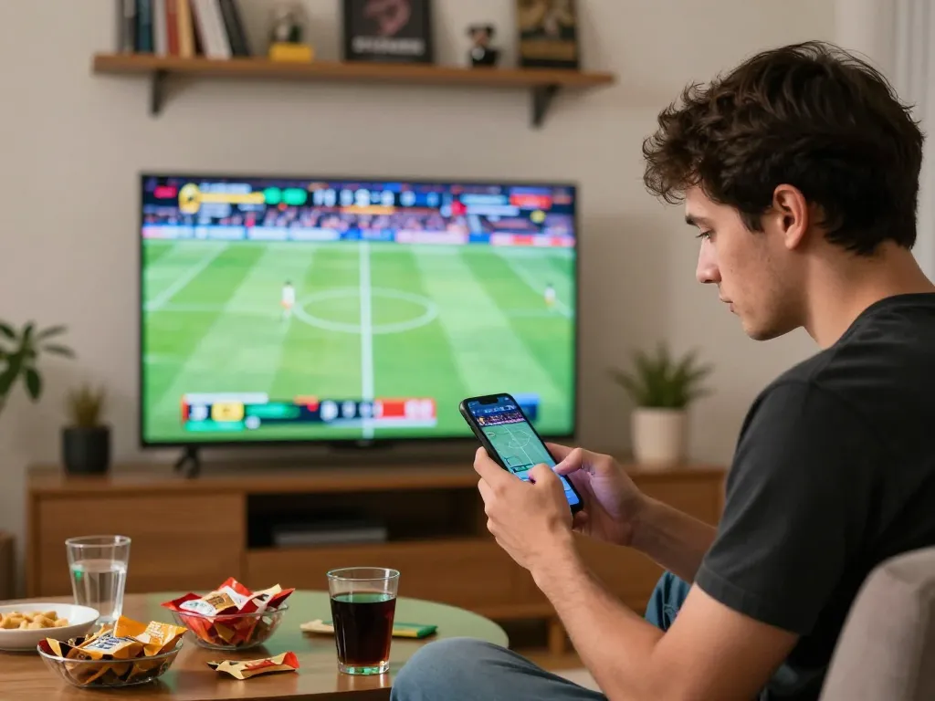 Engaged user analyzing kèo nhà cái odds on mobile app during a live sports event