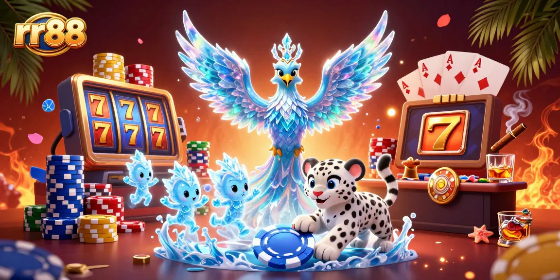 Win big with rr88 at vibrant slot machines featuring animated characters and poker elements.