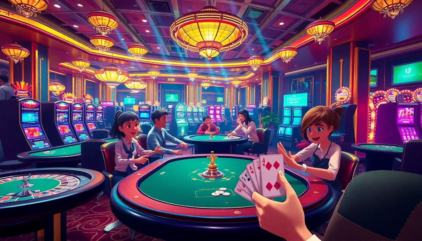hh kungfu characters celebrating a victory at a luxurious casino table with vibrant colors.