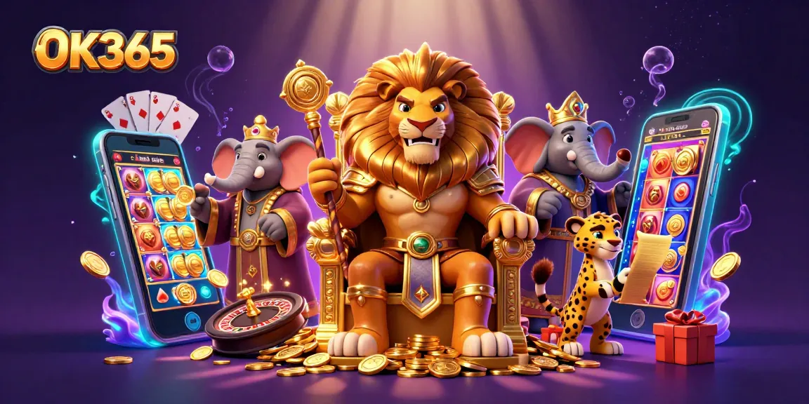 Experience the thrill of OK365 with a vibrant casino scene showcasing exciting games and rewards.
