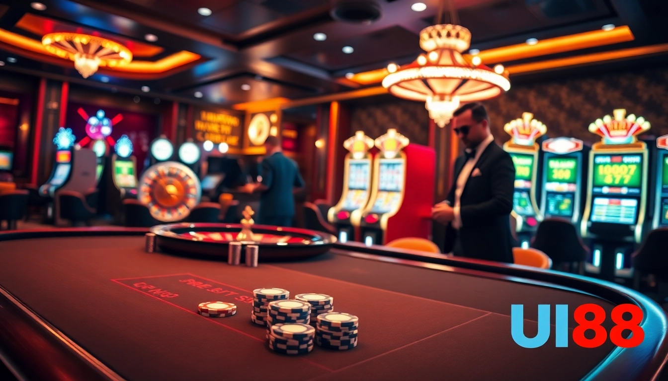 Experience high-stakes gaming at Nhà Cái UU88 with vibrant poker and slot machines.