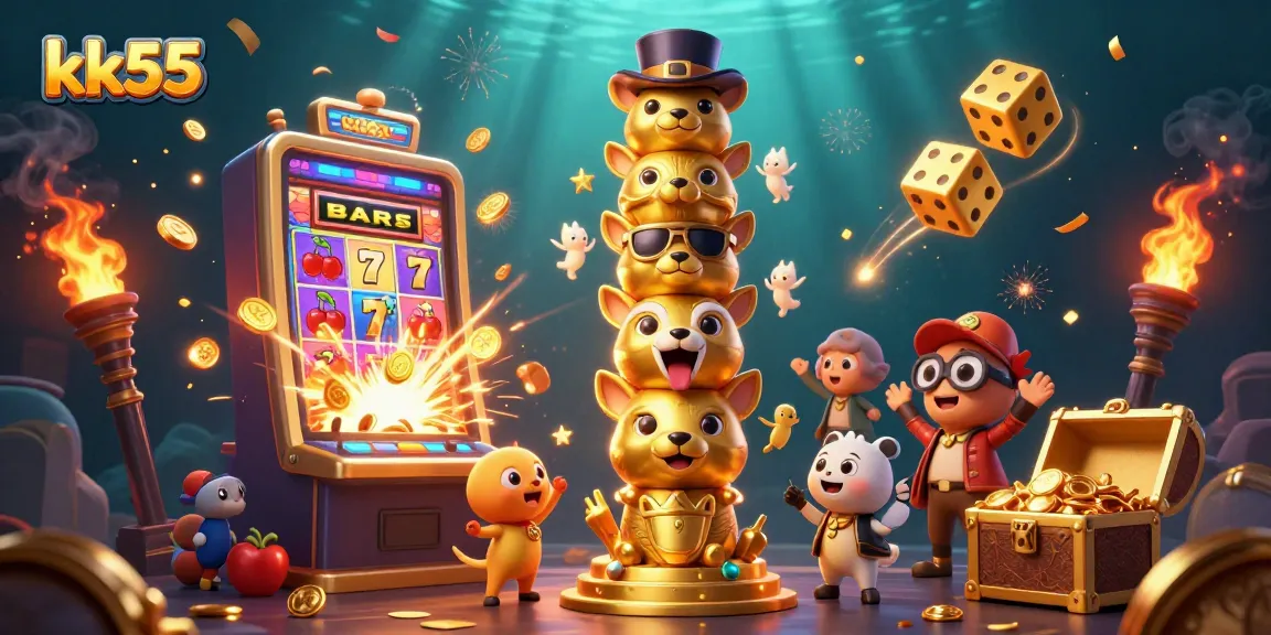 Spin the reels at kk55 with vibrant jackpot excitement and casino fun in this dynamic illustration!