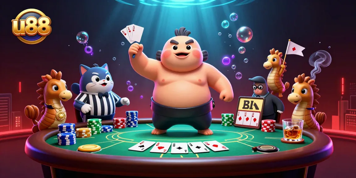 Engage with thrilling poker gameplay at u88, illustrated with an energetic underwater casino scene.