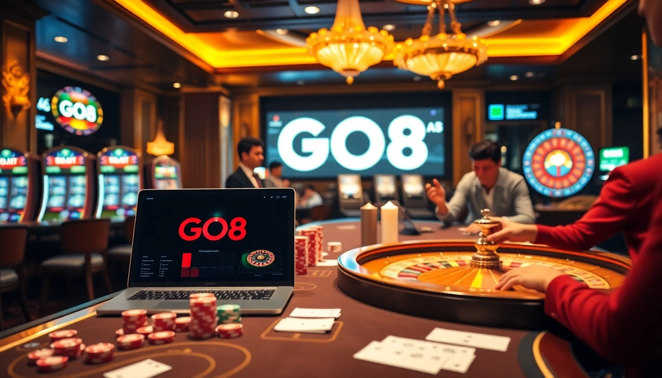 GO8 online platform showcasing thrilling poker action at an upscale casino table