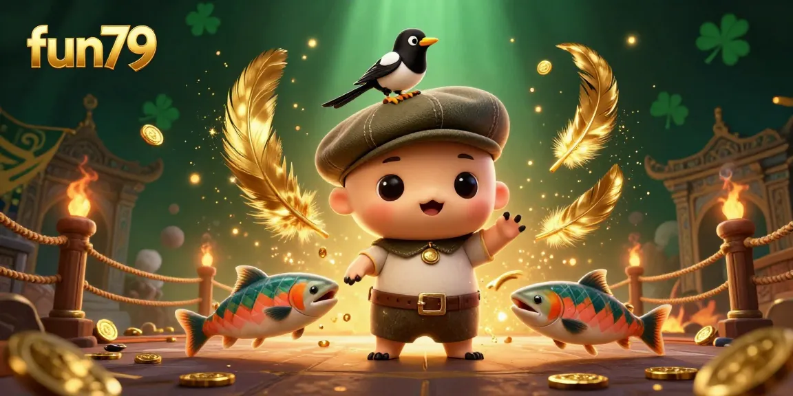 Experience fun79 at this vibrant 3D cartoon scene featuring Nessie and gold coins.