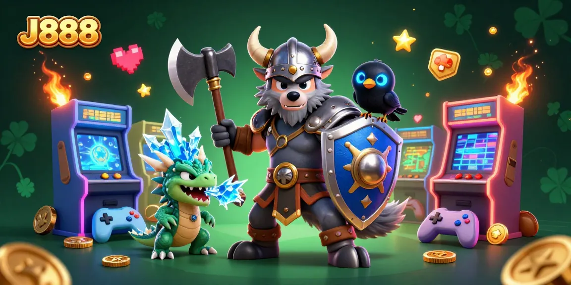 Engage with exciting J888 casino adventures featuring a heroic Viking wolf and fierce dragon!