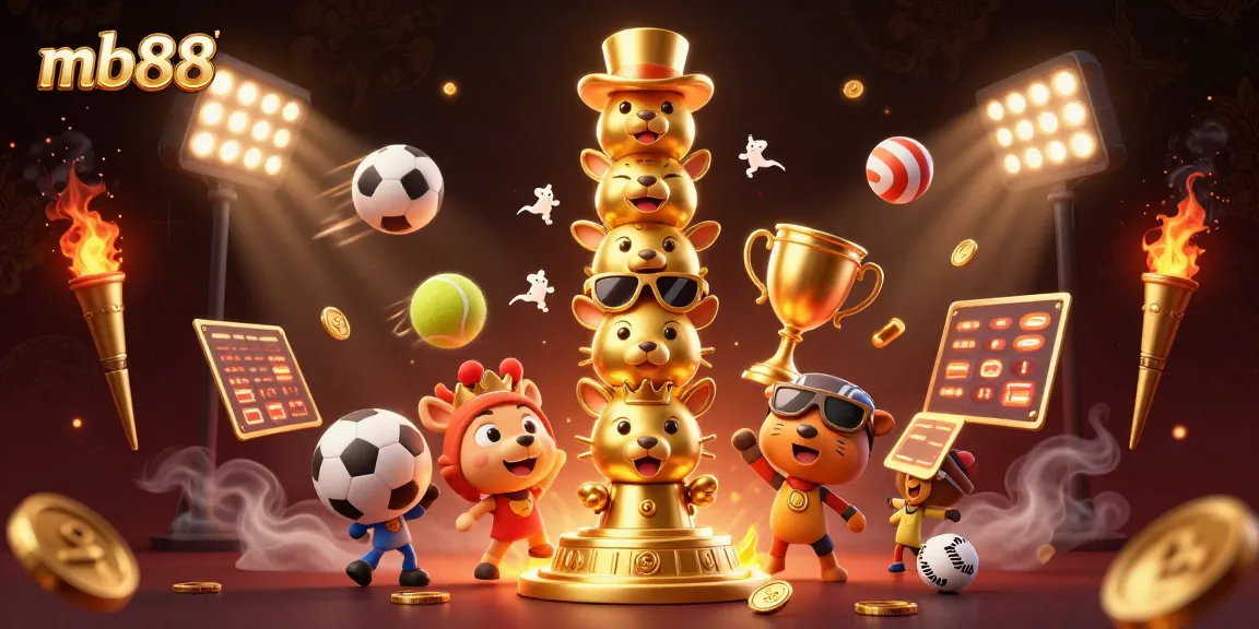 Bet on MB88's exciting sports games with dynamic 3D illustration featuring a golden totem and vibrant action.
