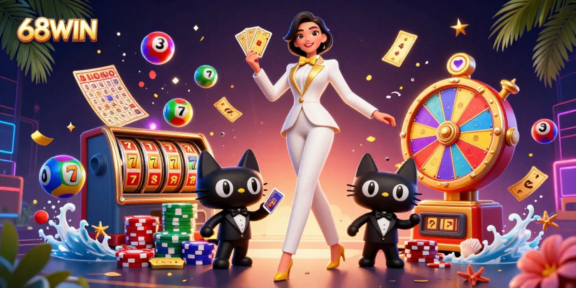 Experience vibrant casino excitement featuring 68WIN with glamorous characters and gaming elements.