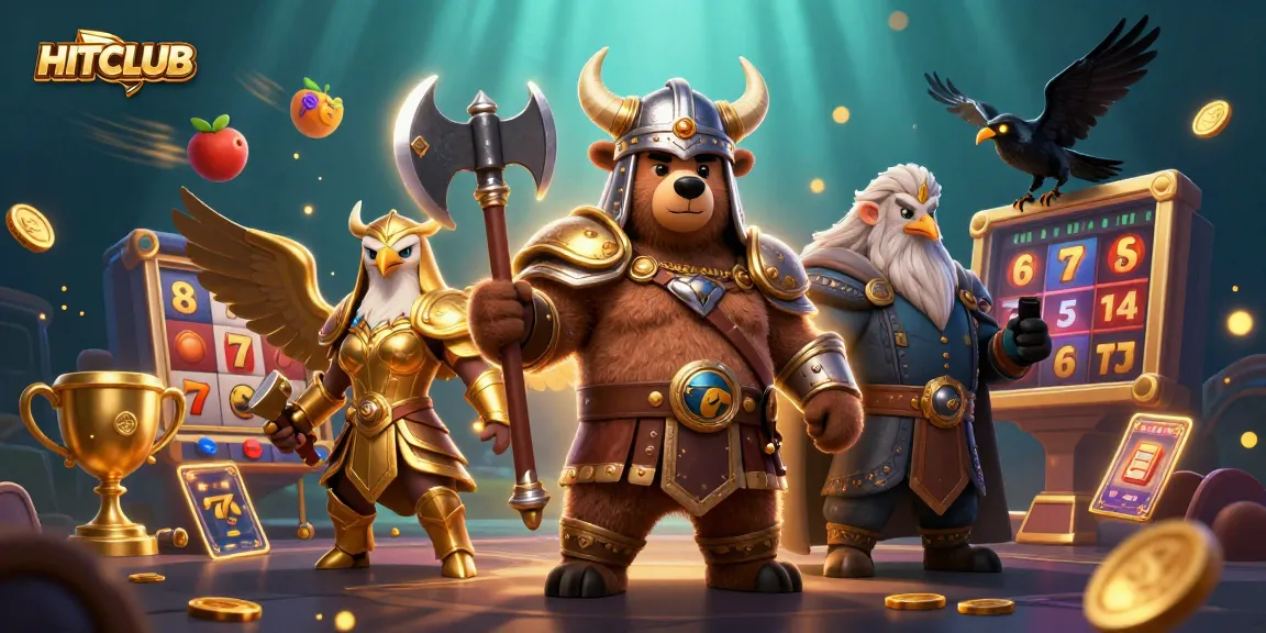 Engage with HITCLUB's thrilling slot adventure featuring vibrant characters and gold coins scattering