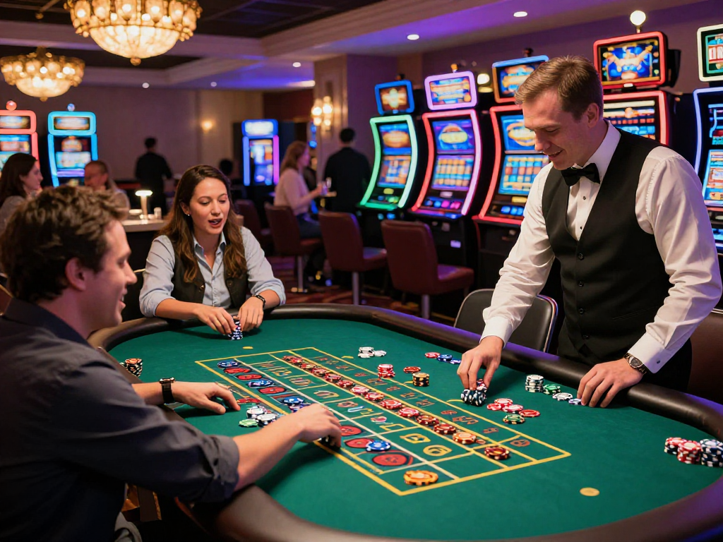 KOMBET168 gaming excitement with players engaging at a roulette table in a vibrant casino setting