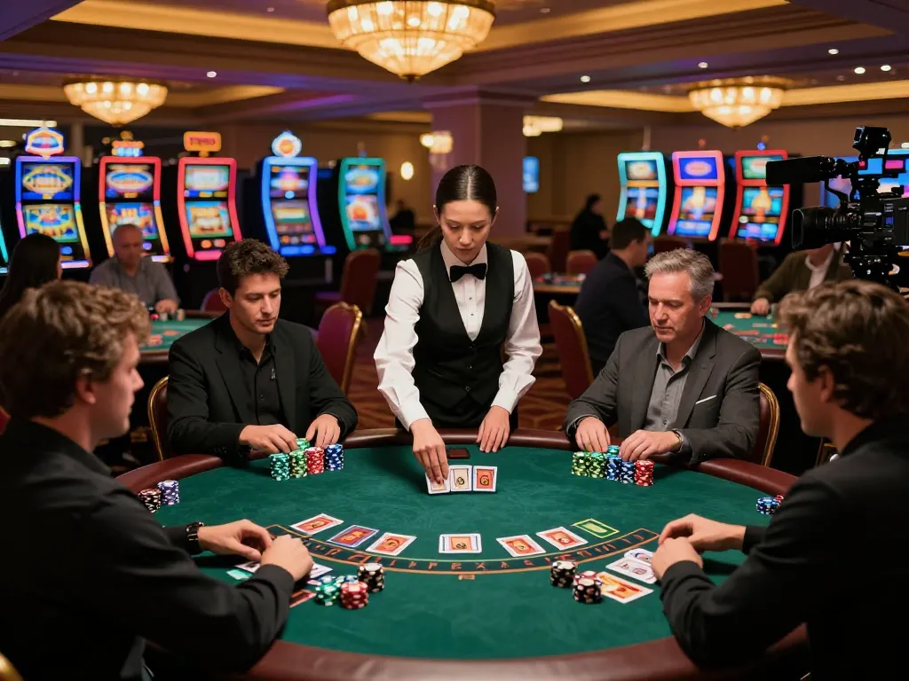 Players actively participating in a blackjack game, showcasing strategic betting and chip placement, mb666 atmosphere with elegant casino decor