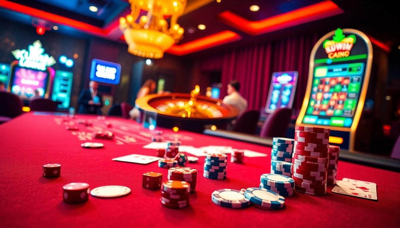 Kuwin players enjoying exciting casino action at a vibrant table with poker chips and cards.