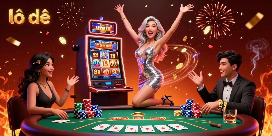 Experience exciting lô đề action as a celebratory woman enjoys a jackpot at a vibrant casino.