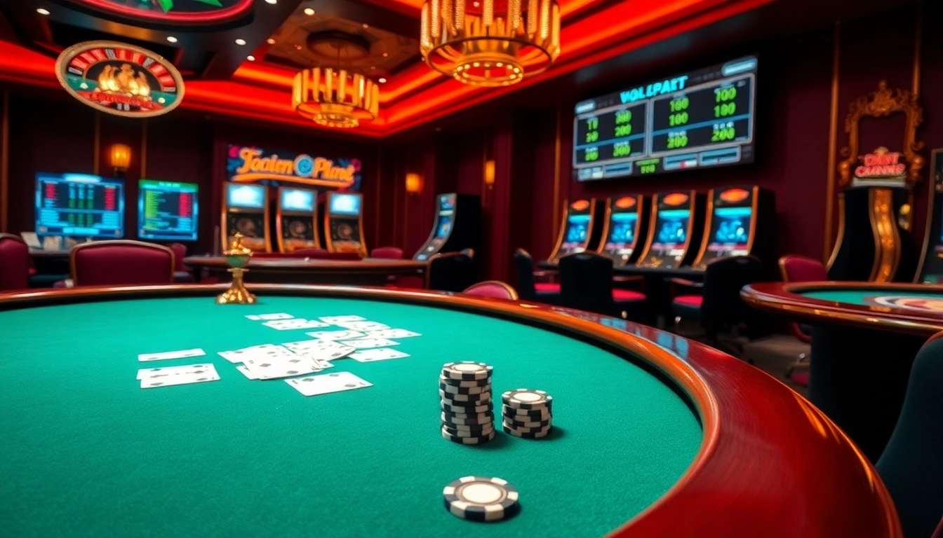 Experience the thrill of tỷ lệ kèo nhà cái 5 with an elegant casino setting showcasing poker chips and a roulette wheel.