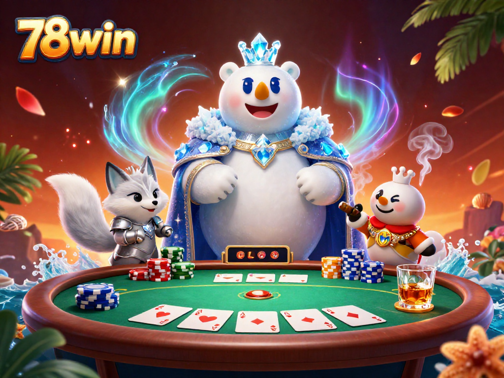 Experience the thrilling world of 78win with vibrant poker action and captivating characters in an exciting casino scene.