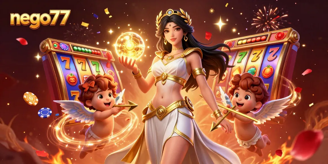 Nego77 offers an immersive gaming experience with vibrant casino symbols and captivating characters.