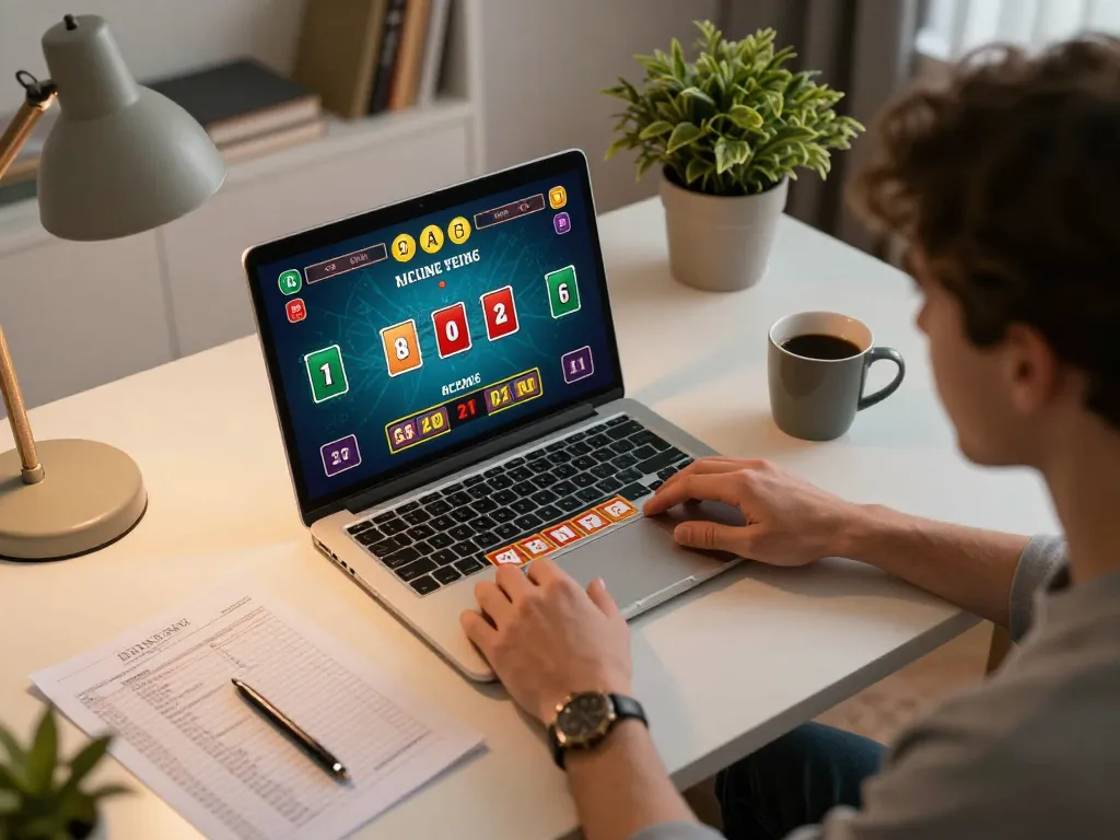 llwin user placing bets on blackjack in a cozy home office with notes for strategic gaming