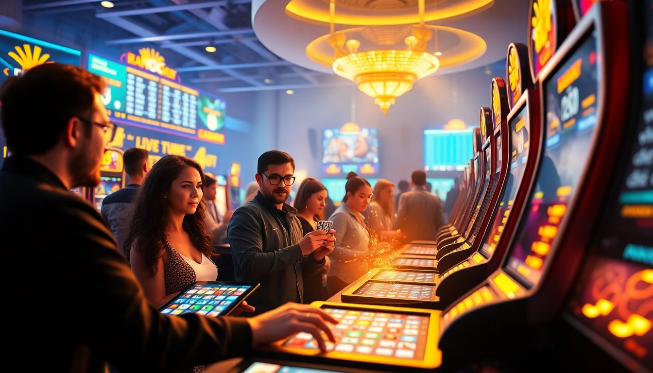 Engaging online betting scene at fb88 casino with diverse players and vibrant games.