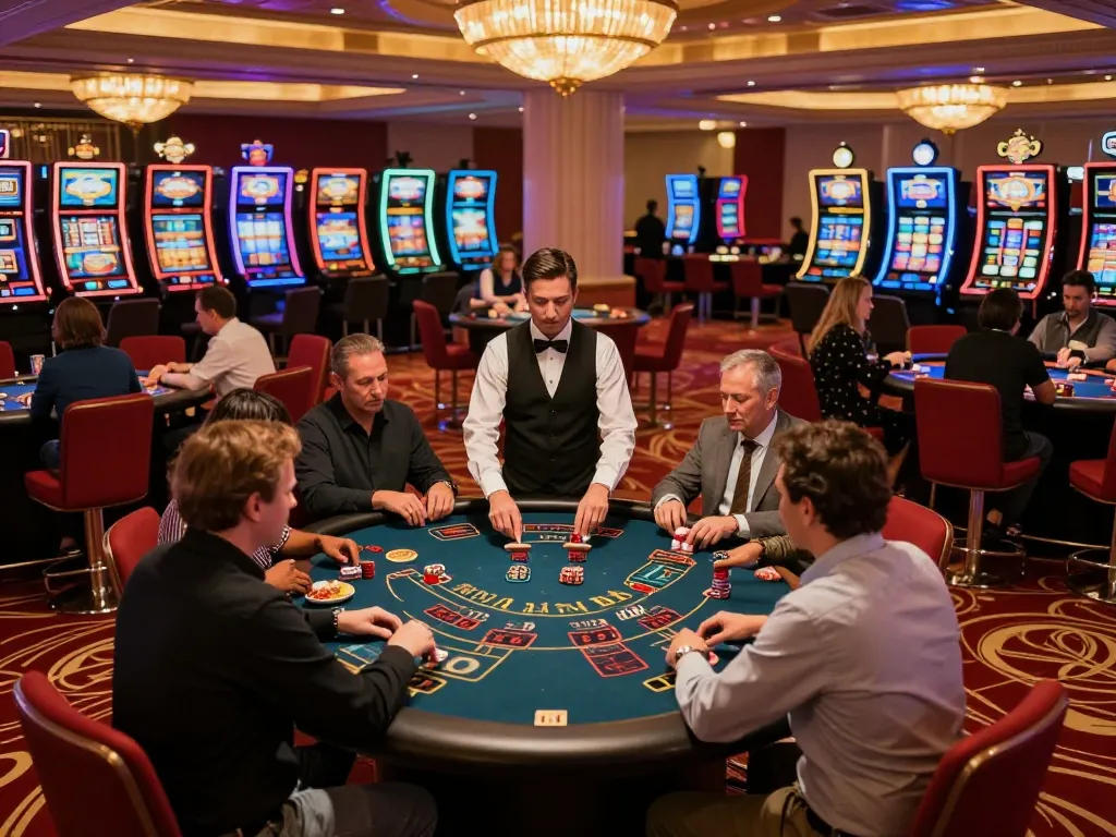 Engaged players strategizing their bets at a blackjack table amidst the lively casino atmosphere on https://www.bearcreekwatershed.org/macroinvertebrates.