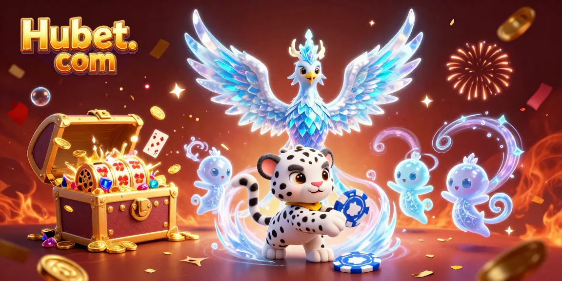Experience fun at Hubet. com with captivating 3D illustration showcasing exciting casino elements and characters.