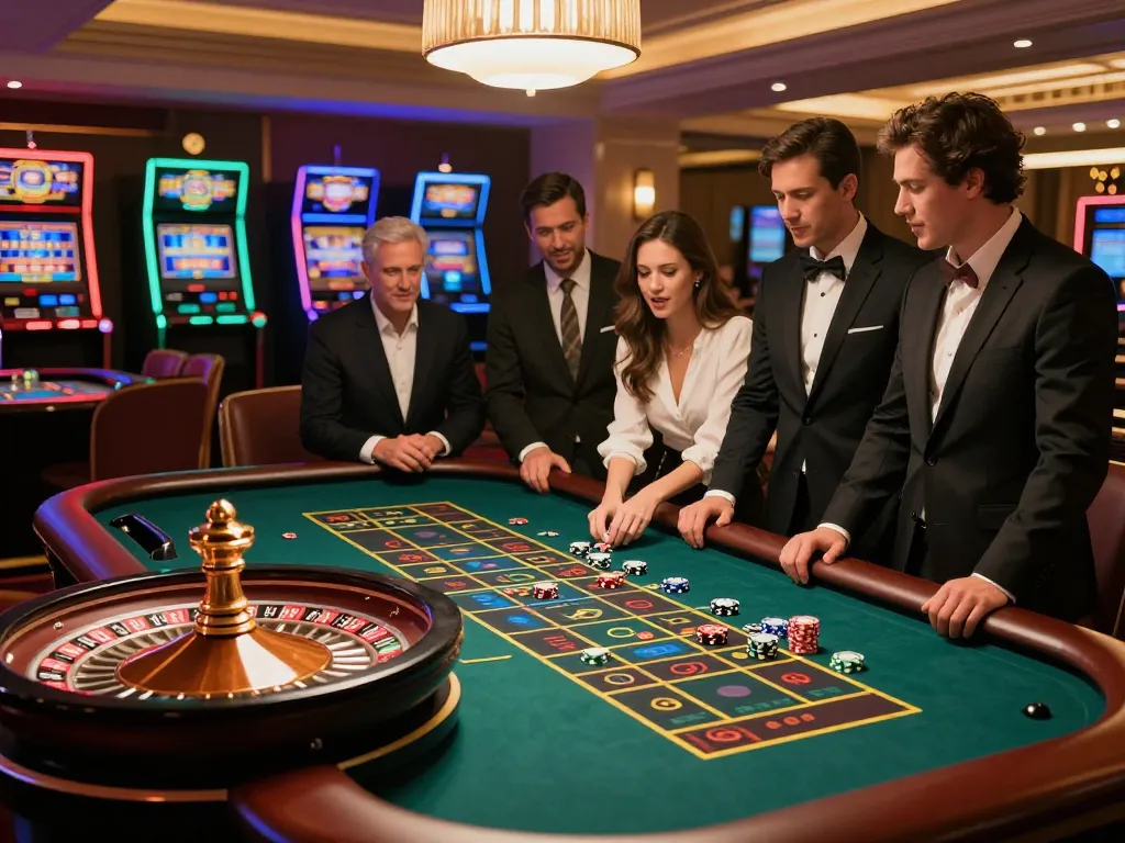Excited players engaging in roulette game at Ko66 casino with dynamic betting action.
