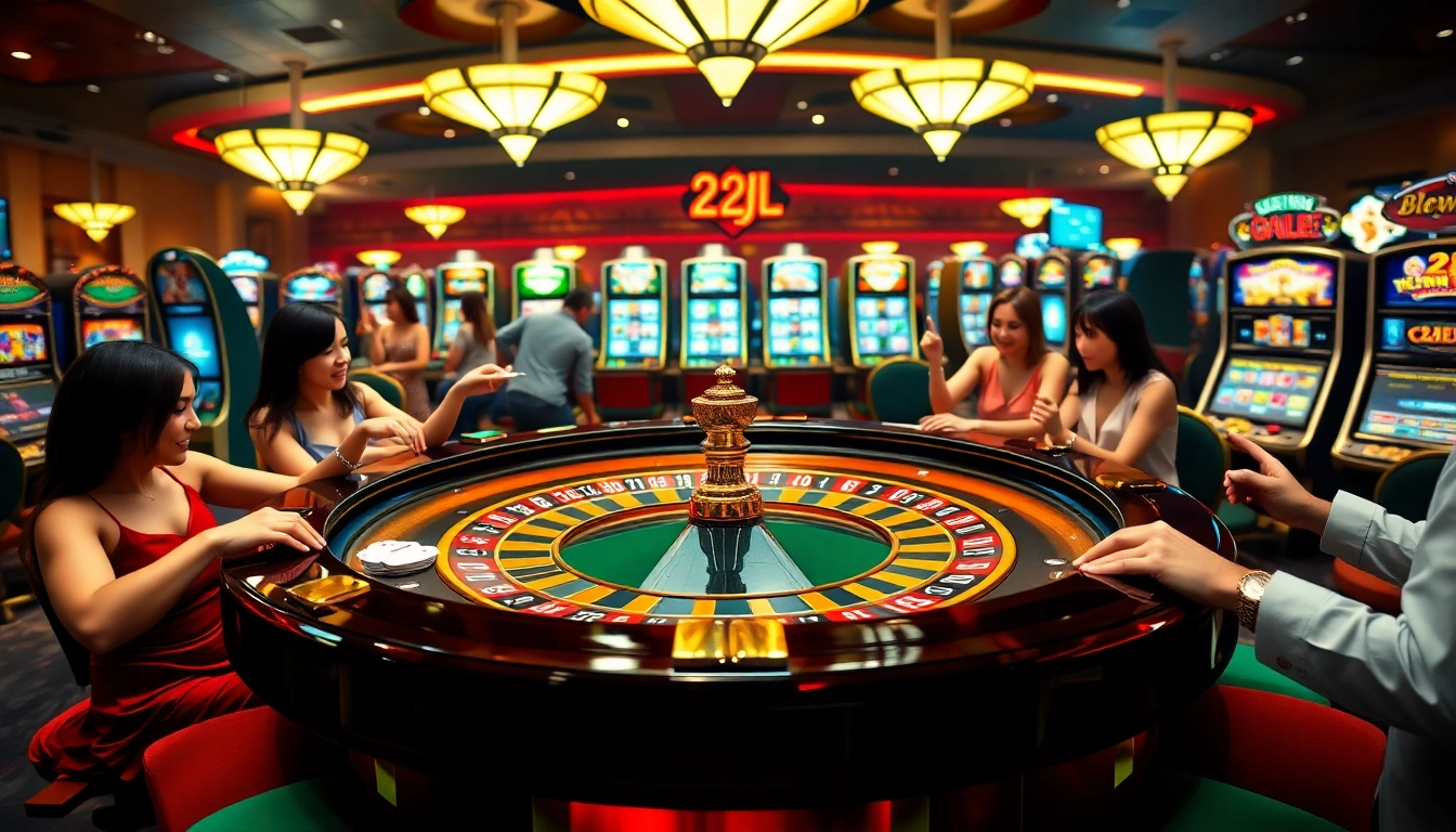 Engaging scene of players at a roulette table embodying the excitement of 22jl org's gaming experience.