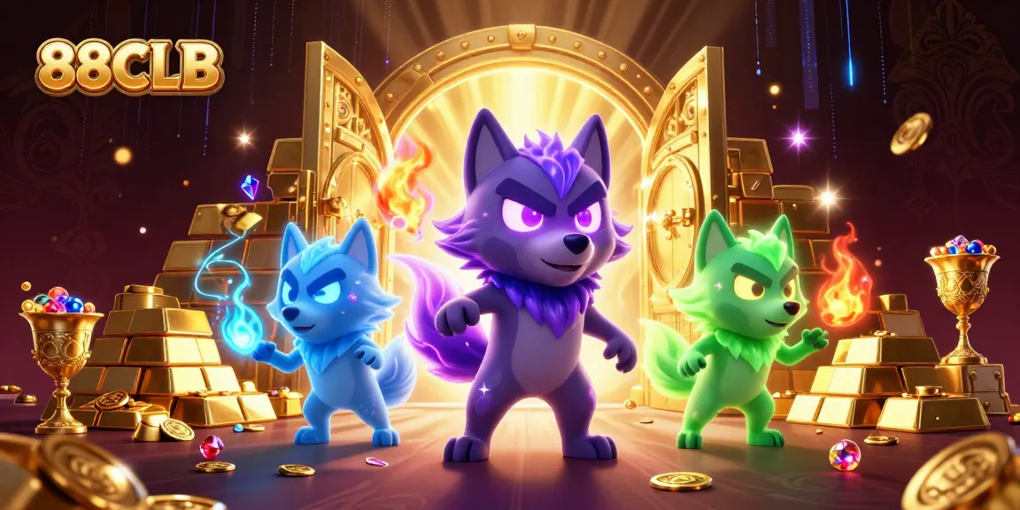 Experience thrilling gameplay with 88CLB in an ultra-detailed casino illustration featuring mystical wolves.