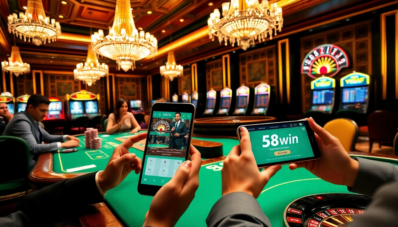 Experience the excitement of 58win with players engaging at glamorous casino tables.