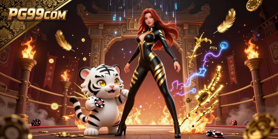 Experience gaming thrills with PG99COM as dynamic characters engage in an electrifying casino scene.