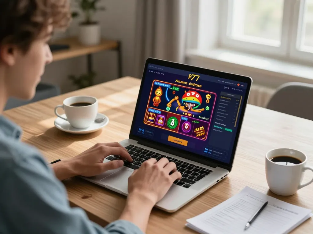 Person engaging with the ea77 platform in a stylish home office, illustrating strategic online gaming.