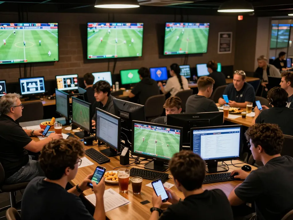 CakhiaTV users actively engaging in sports betting with multiple screens showing live football matches