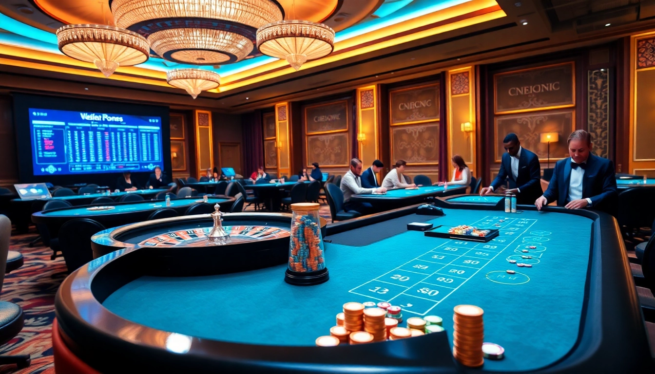Players engaging at tables, showcasing the thrill of betting at https://e2bet-games.org with excitement and luxury.