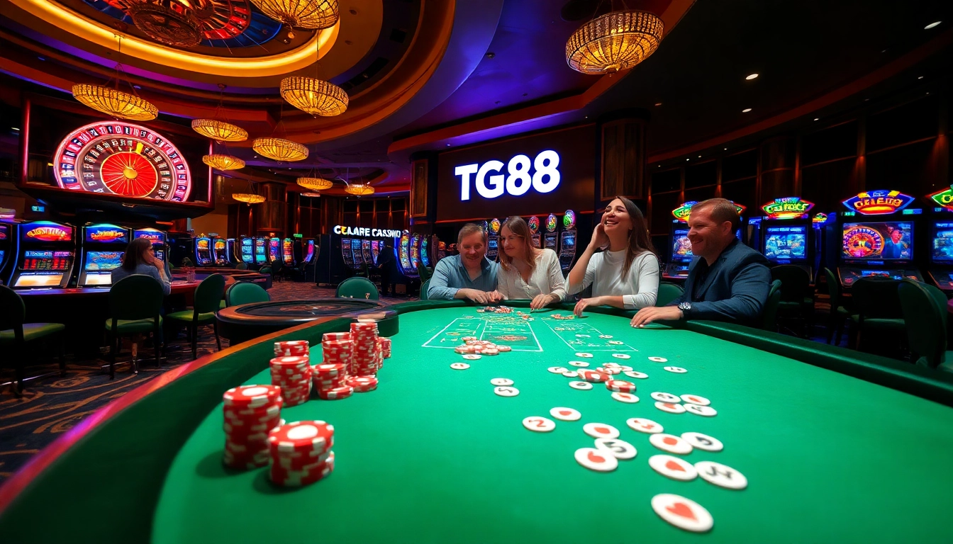 Experience the thrill of gambling at TG88, featuring vibrant casino tables, roulette, and poker games.