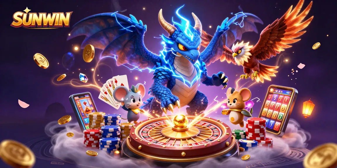 SUNWIN showcases a vibrant 3D casino scene with characters and dynamic elements, attracting players for online fun.