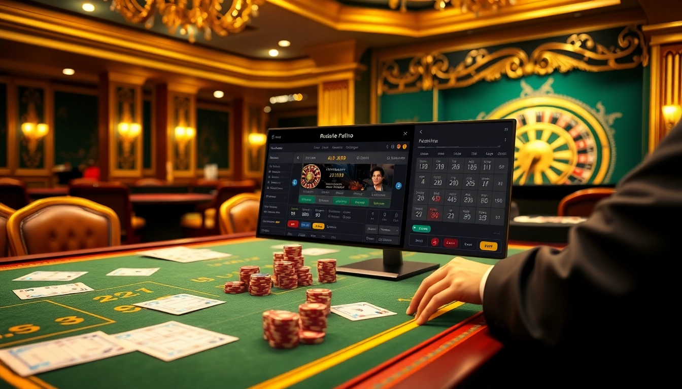 Alo789 Đá gà trực tiếp live betting interface showcasing vibrant poker chips, colorful betting slips, and an engaging atmosphere.