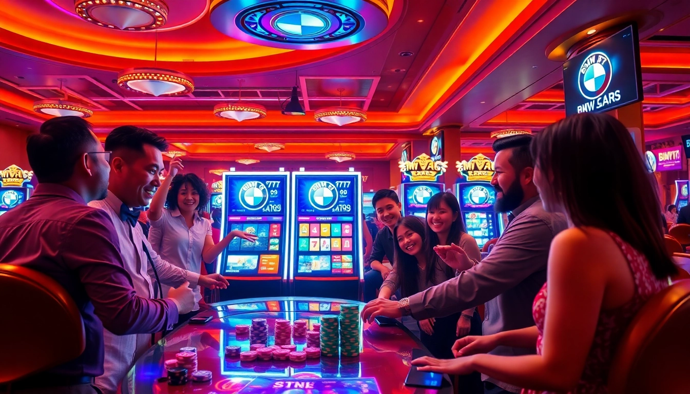 Bmw777 Daftar excitement at a luxury casino with players enjoying high-stakes slots.