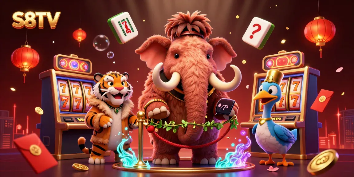 Experience thrilling slot action with S8TV in a vibrant casino atmosphere featuring dynamic 3D characters.