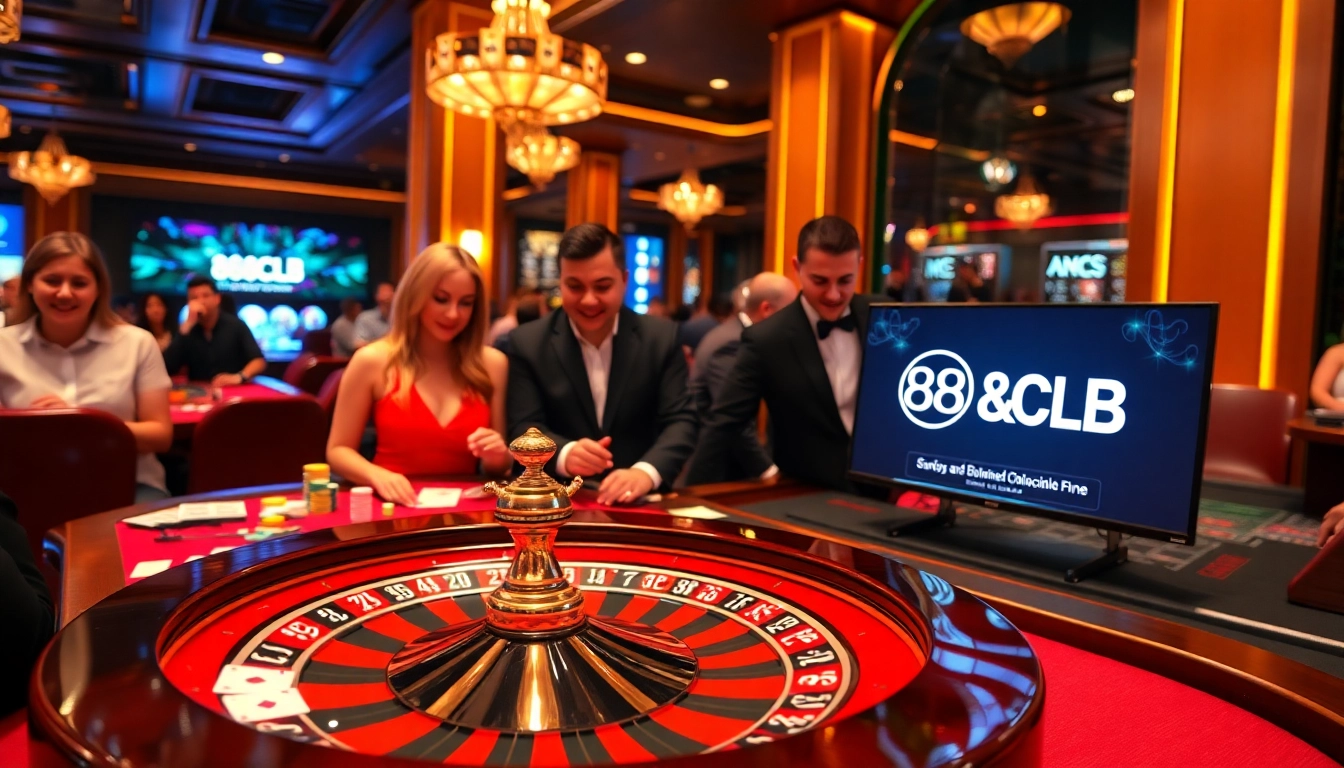 Engaging scene at 88CLB casino with vibrant tables, chips, and players in action.