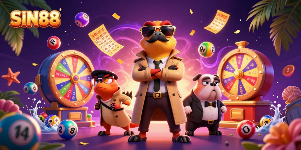SIN88 raptors in a trench coat attempt VIP casino entry with colorful lottery elements.