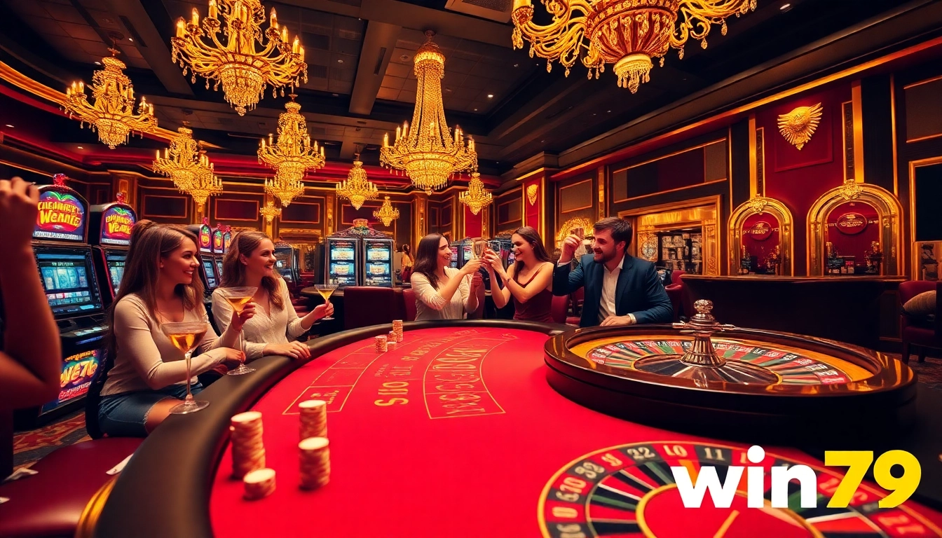 Engaging players celebrate a big win at the luxurious win79 casino.