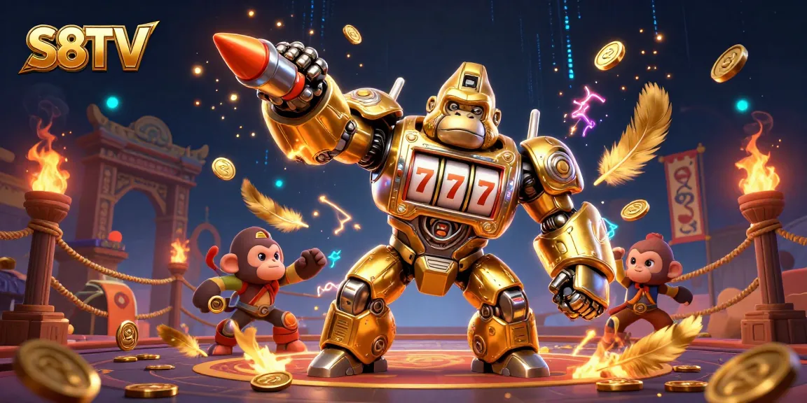 S8TV delivers thrilling gambling experiences with a dynamic gorilla mech and vibrant casino elements.