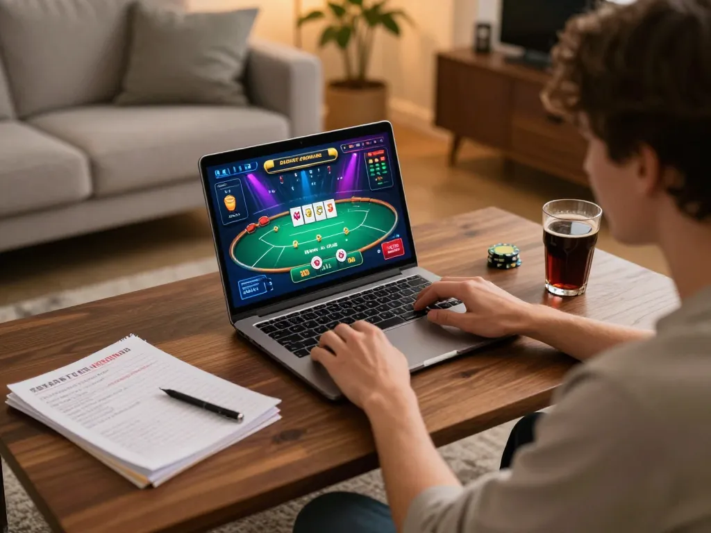 Person enjoying online casino gameplay at home using ee88go on a laptop