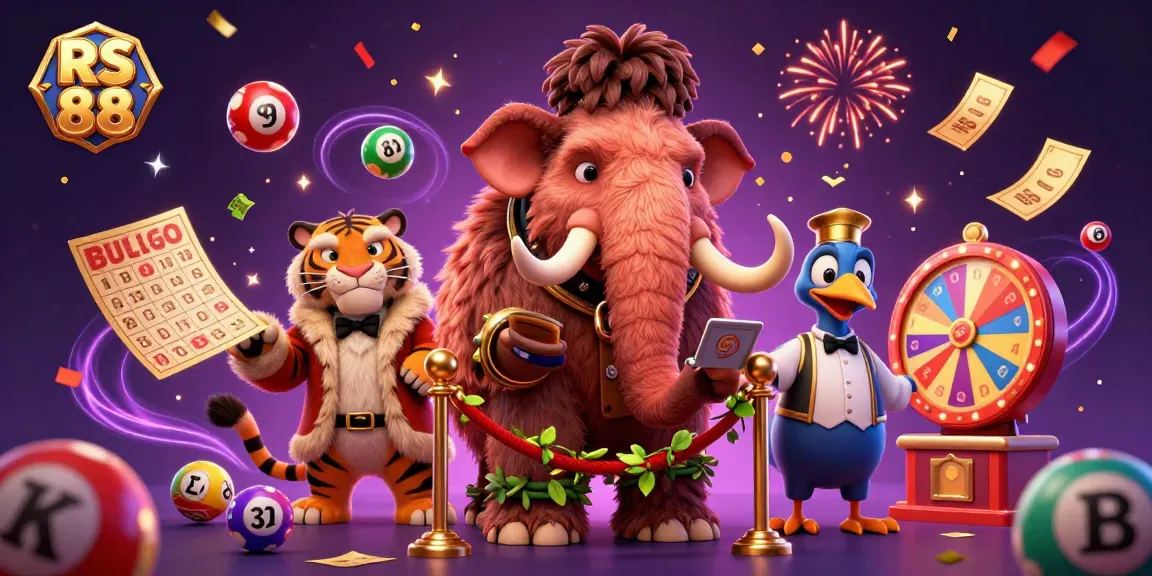 Experience the thrilling atmosphere at RS 88 with vibrant elements of lottery games, featuring interactive characters.