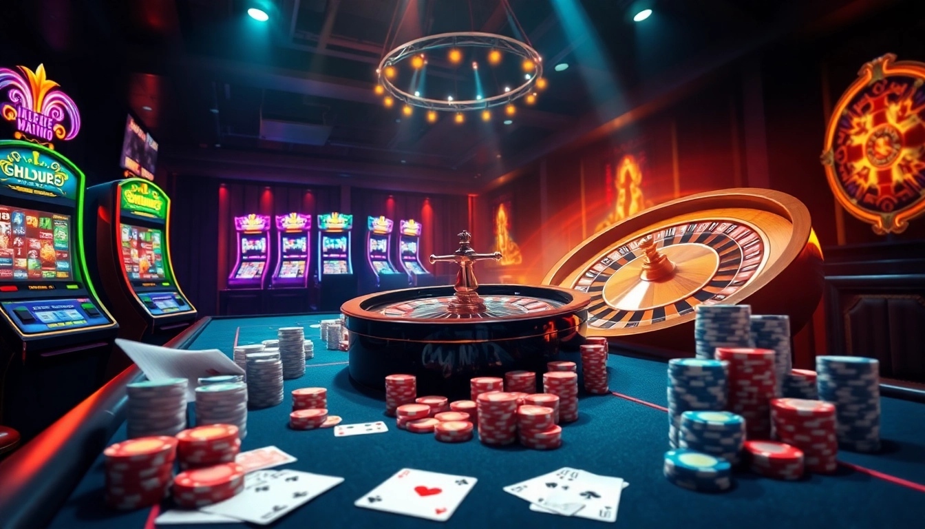 Experience the thrill of gaming at ph22.net.ph with an exciting online casino scene featuring roulette and slot machines.
