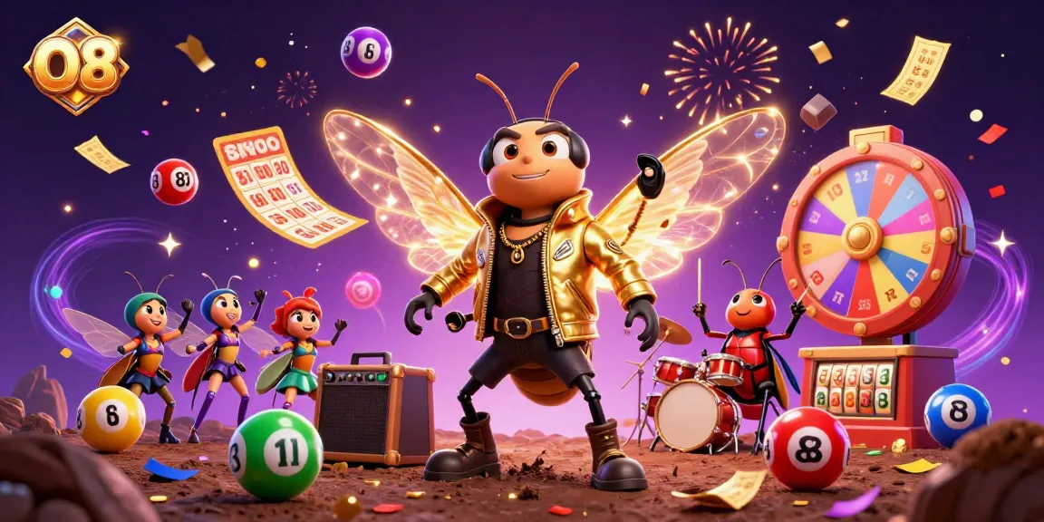 Experience excitement with O8's vibrant 3D illustration featuring dynamic lottery elements and casino themes.