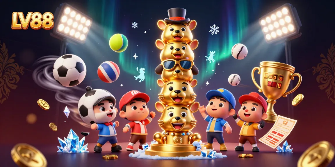 Experience thrilling gaming action with LV88 in this dynamic 3D illustration featuring casino elements.