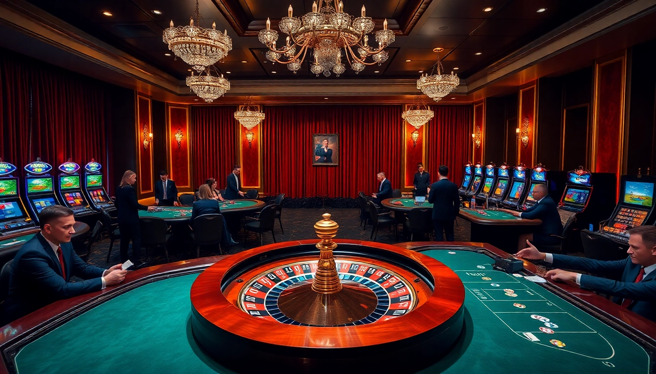 Experience the thrill of casino games at https://tr88.golf/ featuring a luxurious roulette wheel and vibrant gaming tables.