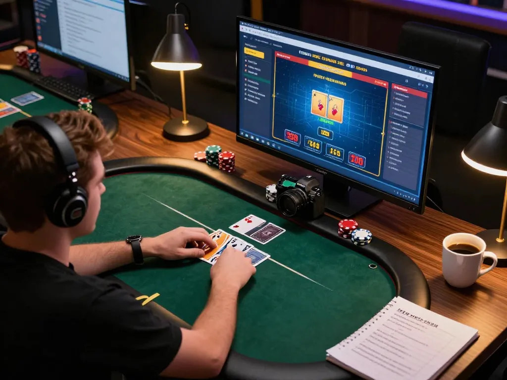 Engaged online poker gameplay at 33win with player analyzing strategy and betting options.