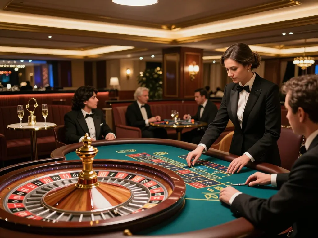 23winy players engaging in an exciting roulette game at a classy casino lounge.