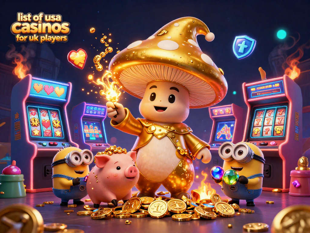 Engage with the vivid world of the list of usa casinos for uk players featuring a golden wizard, treasures, and casino elements.